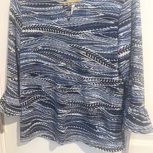 Alfred Dunner Navy and White Leaf Print Blouse Sz PS 20 pit-pit 22.5 shouldr-hem